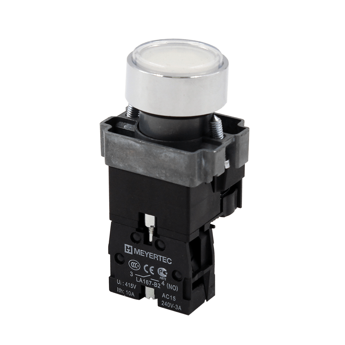 Кнопка плоская белая с подсветкой, 220V AC/DC, 1NO, IP67, металл