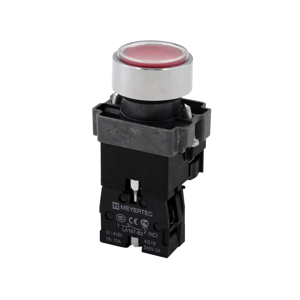 Кнопка плоская красная с подсветкой,  24V AC/DC, 1NС, IP67, металл