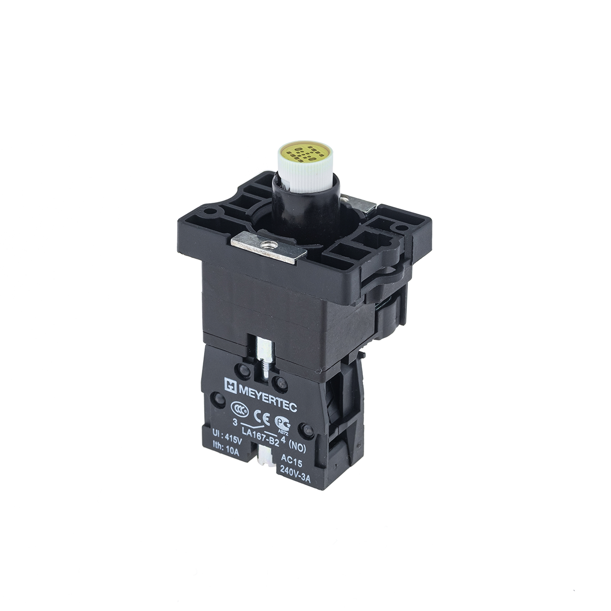 MTB2-EW635 Основание с подсветкой 1NO желтый 220V, пластик Meyertec