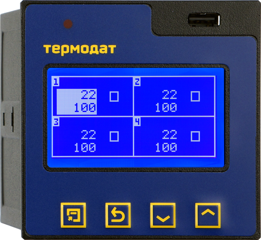 Термодат-17Е6/4УВ/4Т/1Р/2RS485/8Gb/F-БАВ4А1-4U четырехканальный регулятор температуры