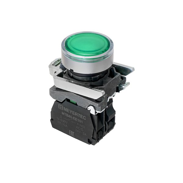 Кнопка зеленая с подсветкой, 1NO, 220V AC/DC, IP65, металл