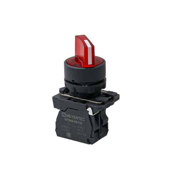 MTB5-AK34723 Переключатель  на 3 положения с фиксацией и подсветкой, красный, 1NС, 220V AC/DC, IP65, пластик Meyertec
