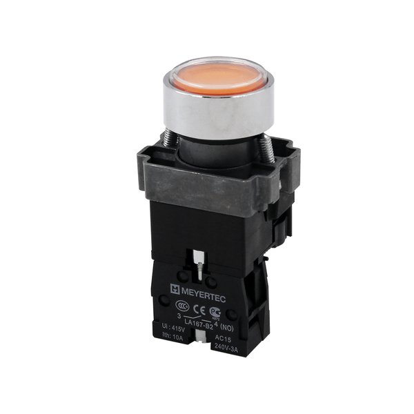 Кнопка плоская желтая с подсветкой, 24V AC/DC, 1NO, IP67, металл