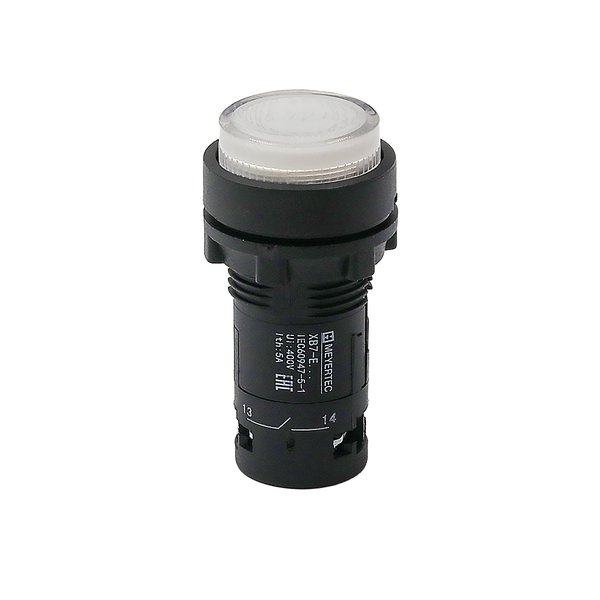 Кнопка белая выступающая с подсветкой, 1NO, 24V AC/DC, IP54, пластик