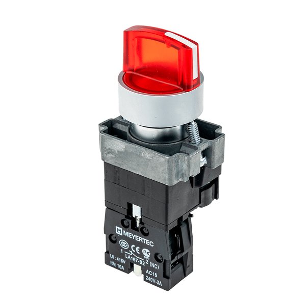 Переключатель с подсветкой, с фиксацией, 220V AC/DC, красный, 2 положения, 1NC