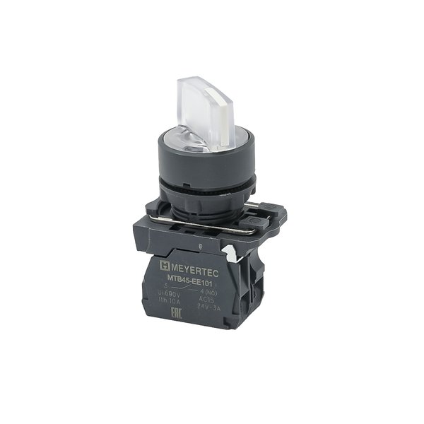 MTB5-AK31711 Переключатель  3 положения с фиксацией и подсветкой,  белый, 1NO, 24V AC/DC, IP65, пластик Meyertec