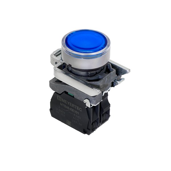 Кнопка синяя с подсветкой, 1NO, 220V AC/DC, IP65, металл