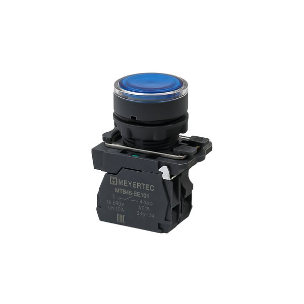 Кнопка синяя с подсветкой, 1NO, 24V AC/DC, IP65, пластик