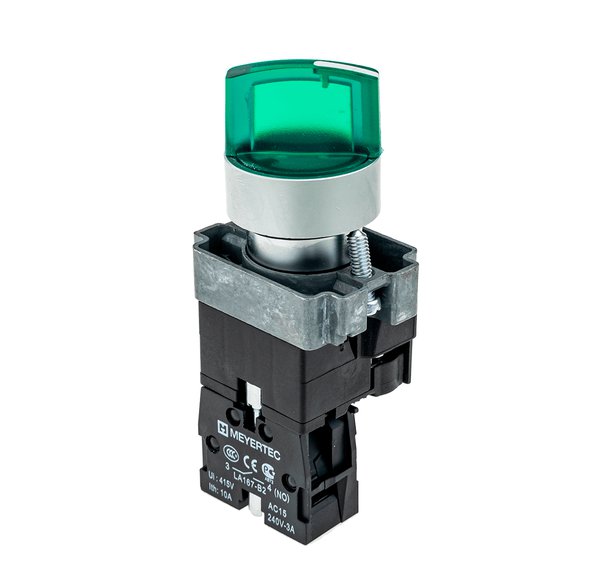 Переключатель с подсветкой, с фиксацией, 220V AC/DC, зеленый, 3 положения, 1NO