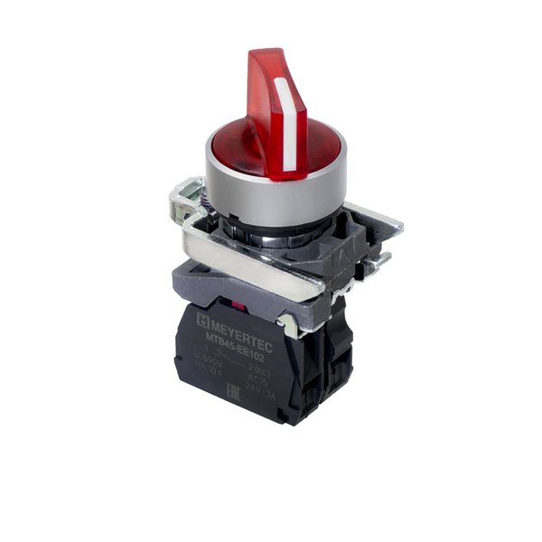 Переключатель на 2 положения с фиксацией и подсветкой, красный, 1NС, 24V AC/DC, IP65, металл
