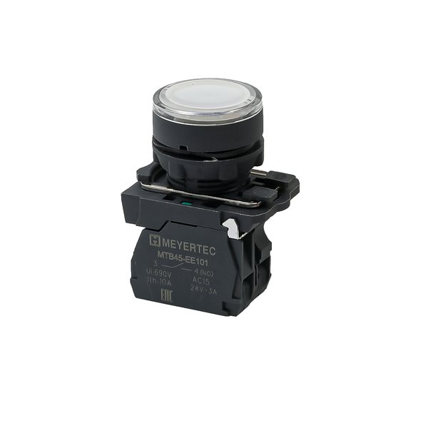Кнопка белая с подсветкой, 1NO, 220V AC/DC, IP65, пластик