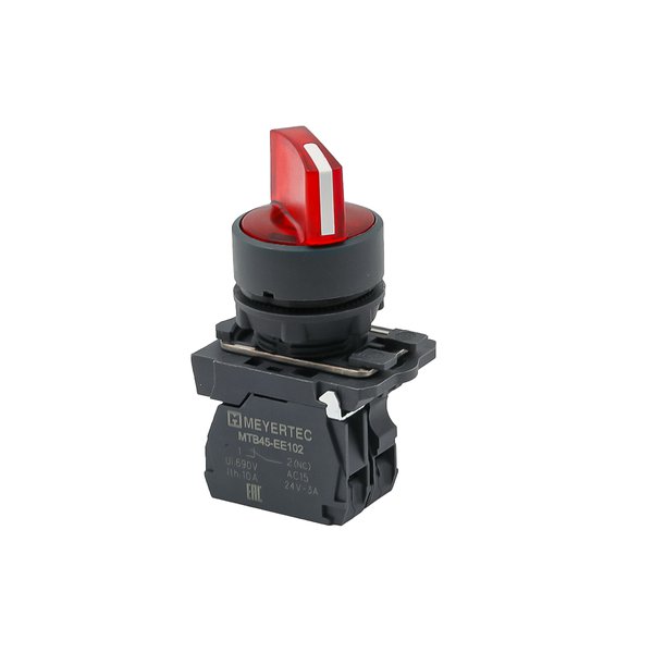 MTB5-AK24721 Переключатель  на 2 положения с фиксацией и подсветкой,  красный, 1NС, 24V AC/DC, IP65. пластик Meyertec
