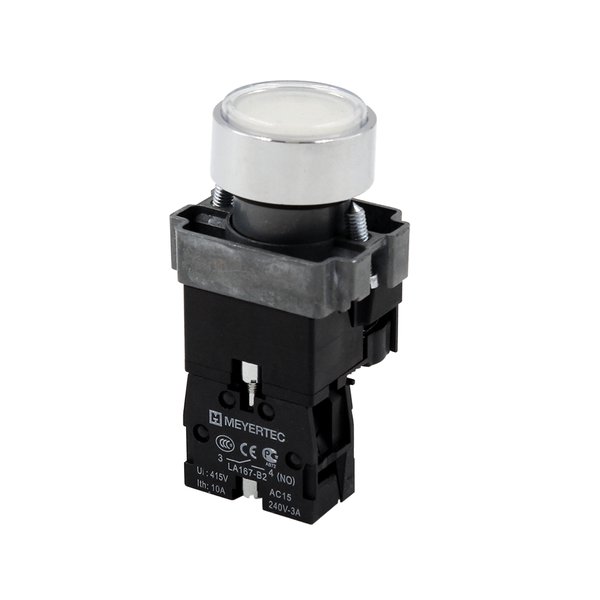 Кнопка плоская белая с подсветкой, 24V AC/DC, 1NO, IP67, металл