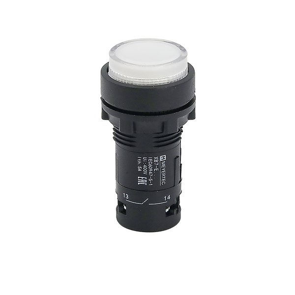Кнопка белая выступающая с подсветкой, 1NO, 220V AC, IP54, пластик