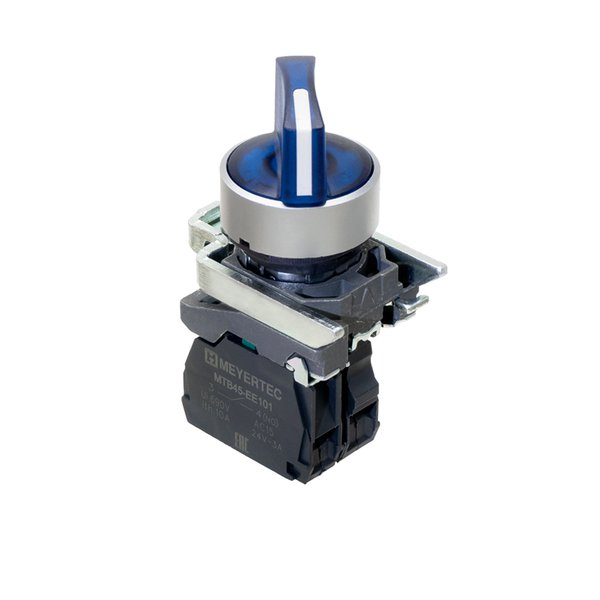 Переключатель на 2 положения с фиксацией и подсветкой, синий, 1NO, 24V AC/DC, IP65, металл