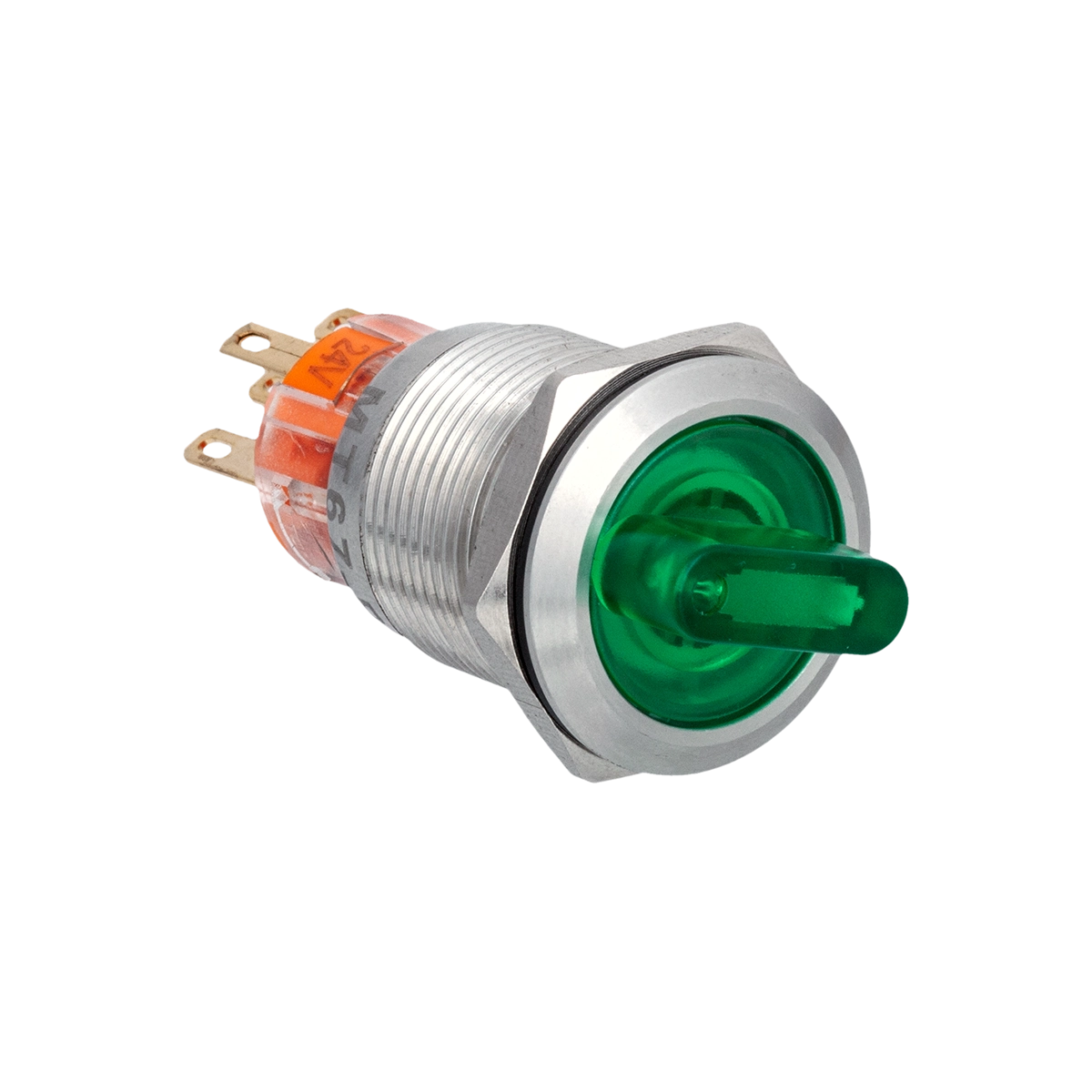 MT67-BD211G24 Переключатель с подсветкой, с фиксацией, 24V AC/DC, зеленый, 2 положения, 1NO+1NC, IP67, нержавеющая сталь Meyertec