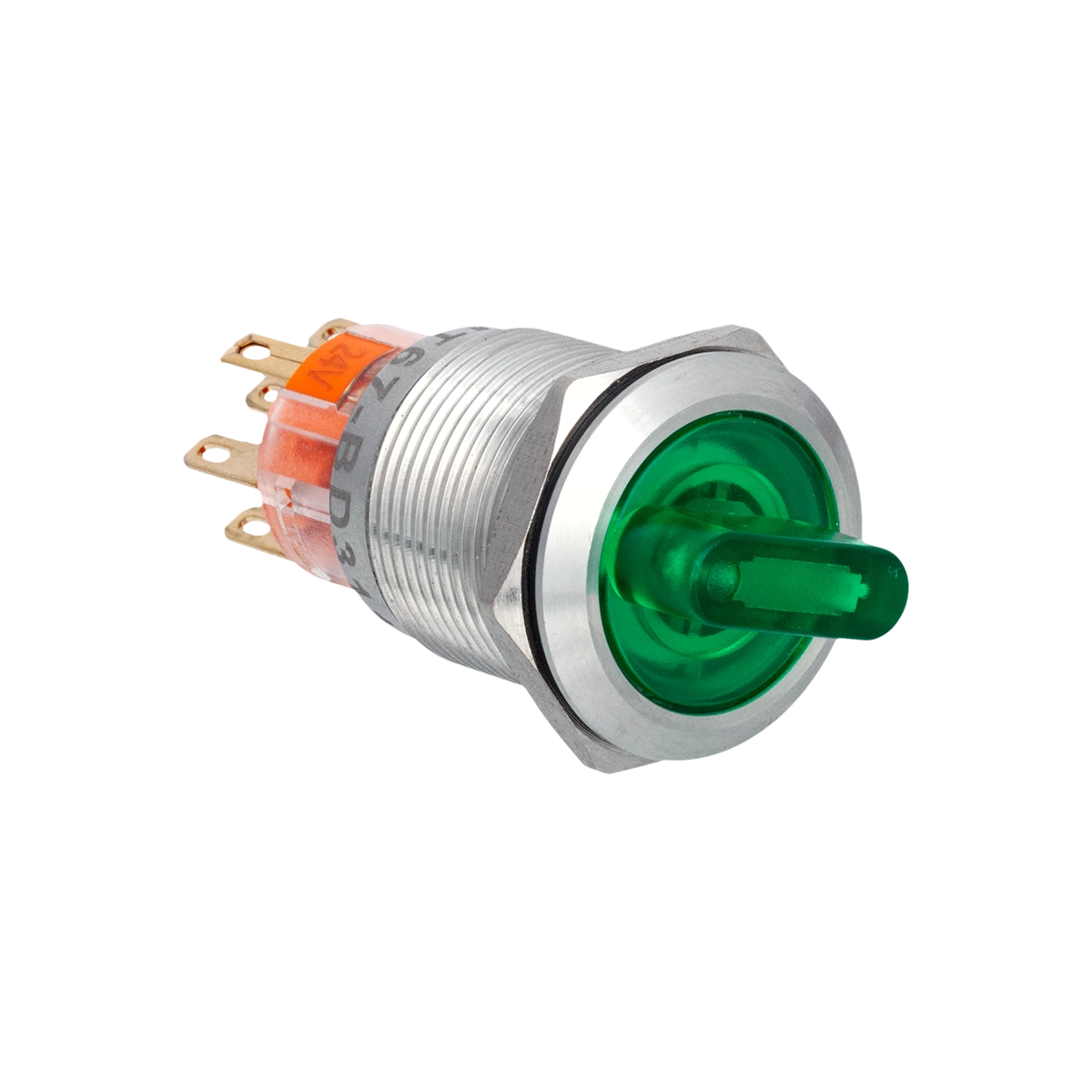 MT67-BD331G24 Переключатель с подсветкой, с фиксацией, 24V AC/DC, зеленый, 3 положения, 2NO+2NC, IP67, нержавеющая сталь Meyertec