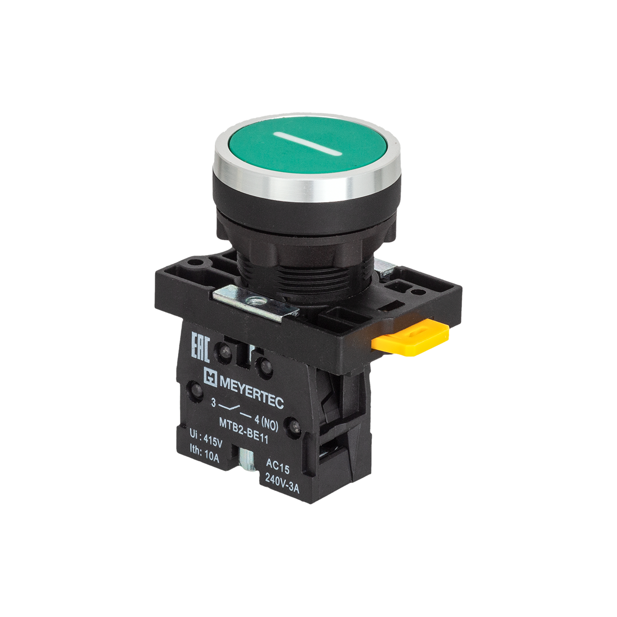 MTB2-EA31521 Кнопка плоская зеленая, маркировка "I", 1NO, IP54, пластик Meyertec
