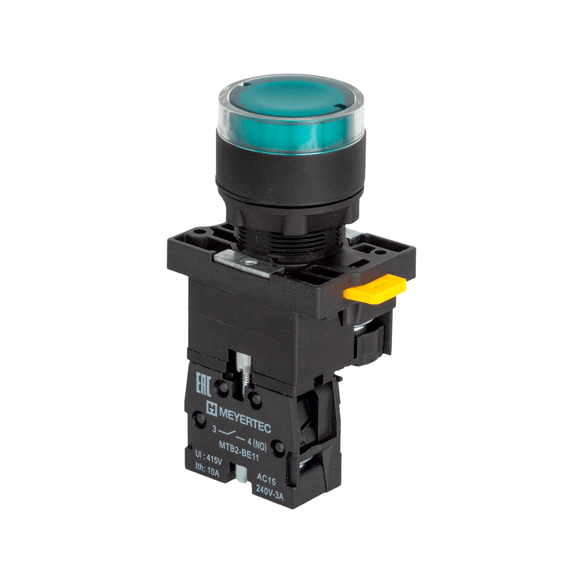 MTB2-EW33613 Кнопка зеленая с подсветкой, 1NO, 220V AC/DC, IP54, пластик Meyertec