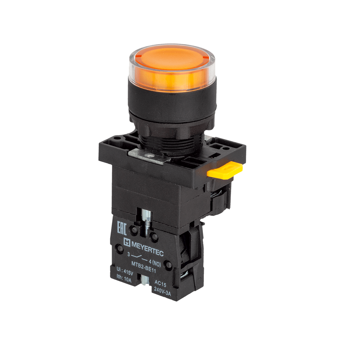 MTB2-EW35613 Кнопка желтая с подсветкой, 1NO, 220V AC/DC, IP54, пластик Meyertec