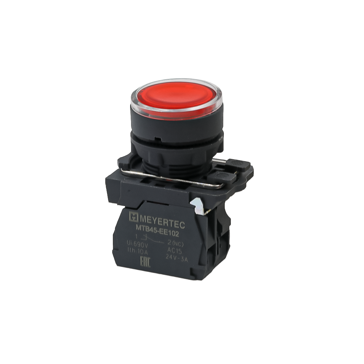 Кнопка красная с подсветкой, 1NС, 220V AC/DC, IP65, пластик