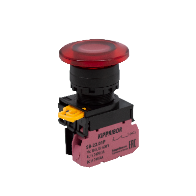 SB-22.BFM.01.R03R Кнопка с фиксацией и подсветкой, грибовидная, NС, 24 V красная Кипприбор