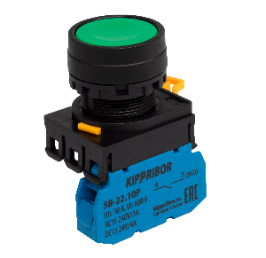 SB-22.BSF.11.G00 Кнопка с самовозвратом, без подсветки плоская, NO+NC, зеленая Кипприбор