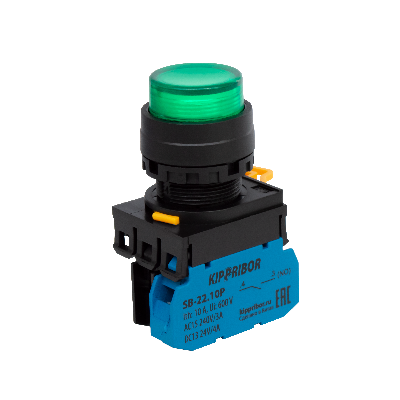 SB-22.BFE.11.G03G Кнопка с фиксацией и подсветкой, выступающая, NO+NC, 24 V зеленая Кипприбор